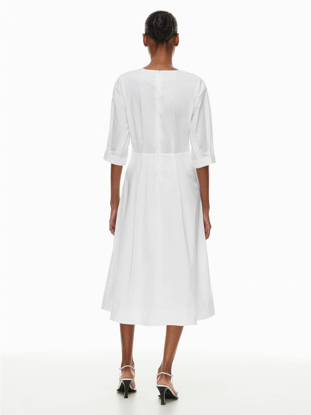 Aritzia Babaton Brighton Poplin White Midi Dress with 3/4 Sleeves XS Fit & Flare - Picture 5 of 15